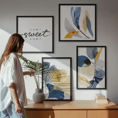 Aquarell-Pflanzenmotive als Polyptychon mit Rahmen