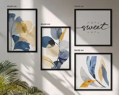 Aquarell-Pflanzenmotive als Polyptychon mit Rahmen