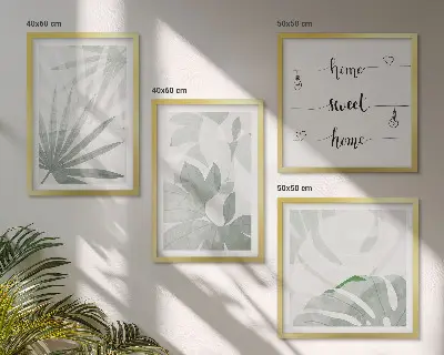 Wanddeko-Set mit Blättern in grün-grauer Farbgebung