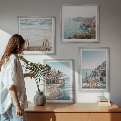 Polyptychon mit rahmen Sommerliche Strandansichten in Pastellfarben