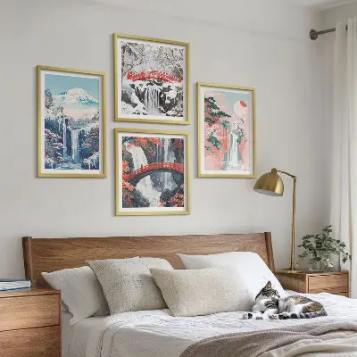 Wanddeko-Set mit Motiven von Wasserfällen, Bergen, Brücken und Bäumen