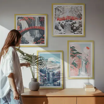 Wanddeko-Set mit Motiven von Wasserfällen, Bergen, Brücken und Bäumen