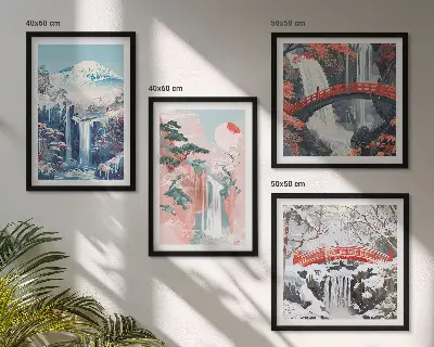 Wanddeko-Set mit Motiven von Wasserfällen, Bergen, Brücken und Bäumen