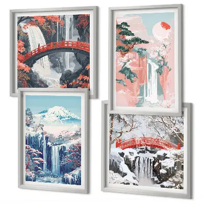 Wanddeko-Set mit Motiven von Wasserfällen, Bergen, Brücken und Bäumen
