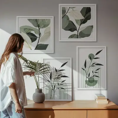 Boho-Pflanzenkompositionen als gerahmtes Polyptychon