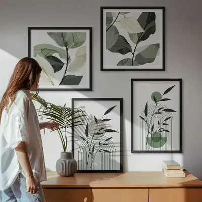 Boho-Pflanzenkompositionen als gerahmtes Polyptychon