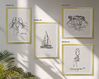 Polyptychon mit Rahmen Haus am Wasser mit Segelbootmotiv
