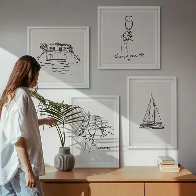 Polyptychon mit Rahmen Haus am Wasser mit Segelbootmotiv