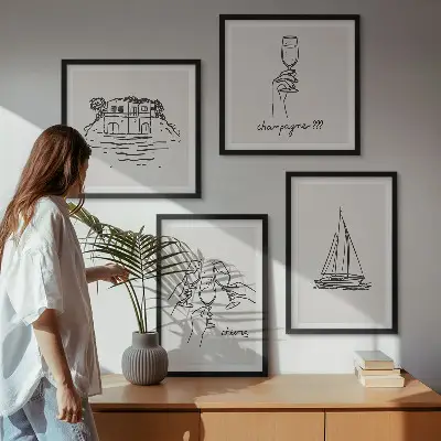 Polyptychon mit Rahmen Haus am Wasser mit Segelbootmotiv