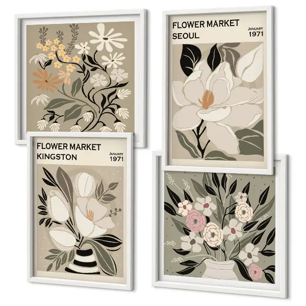 Wanddeko-Set Retro-Blumen mit Stadtmotiven aus aller Welt