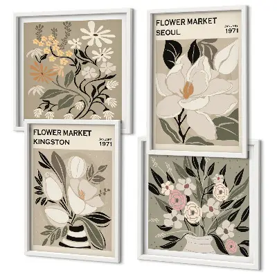 Wanddeko-Set Retro-Blumen mit Stadtmotiven aus aller Welt