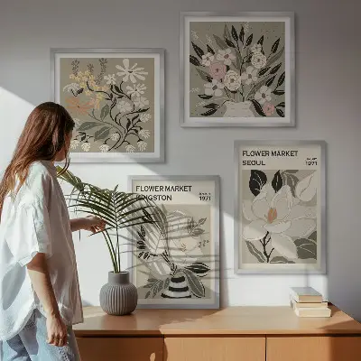 Wanddeko-Set Retro-Blumen mit Stadtmotiven aus aller Welt