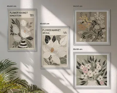 Wanddeko-Set Retro-Blumen mit Stadtmotiven aus aller Welt