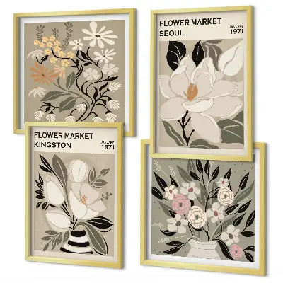 Wanddeko-Set Retro-Blumen mit Stadtmotiven aus aller Welt