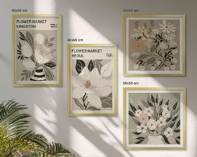 Wanddeko-Set Retro-Blumen mit Stadtmotiven aus aller Welt