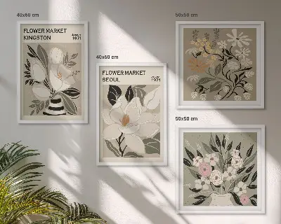 Wanddeko-Set Retro-Blumen mit Stadtmotiven aus aller Welt