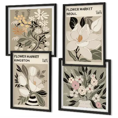 Wanddeko-Set Retro-Blumen mit Stadtmotiven aus aller Welt