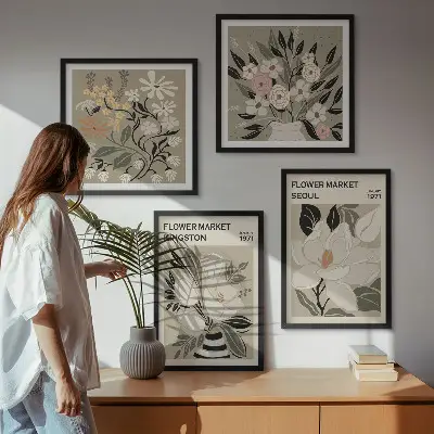Wanddeko-Set Retro-Blumen mit Stadtmotiven aus aller Welt