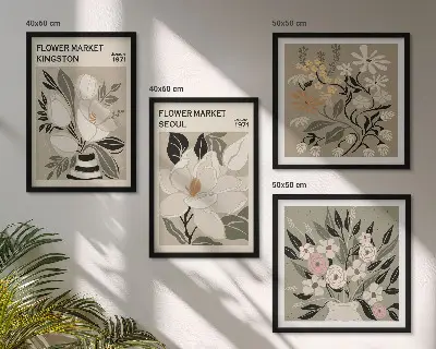 Wanddeko-Set Retro-Blumen mit Stadtmotiven aus aller Welt