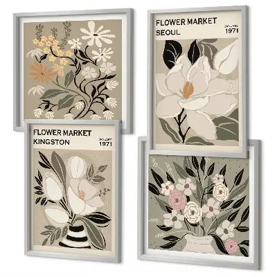 Wanddeko-Set Retro-Blumen mit Stadtmotiven aus aller Welt