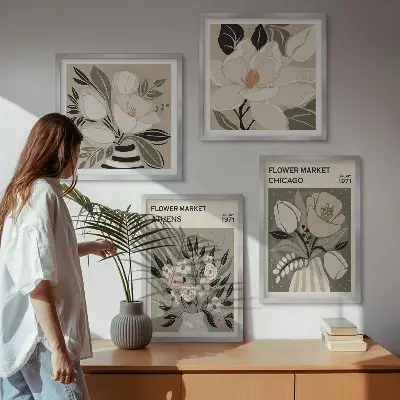 Polyptychon mit Rahmen mit Retro-Blumenmuster aus verschiedenen Städten
