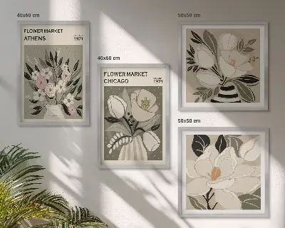 Polyptychon mit Rahmen mit Retro-Blumenmuster aus verschiedenen Städten