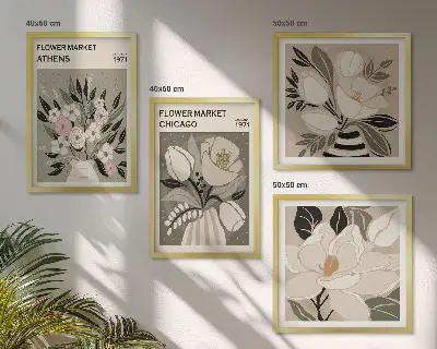 Polyptychon mit Rahmen mit Retro-Blumenmuster aus verschiedenen Städten