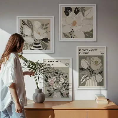 Polyptychon mit Rahmen mit Retro-Blumenmuster aus verschiedenen Städten
