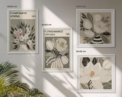 Polyptychon mit Rahmen mit Retro-Blumenmuster aus verschiedenen Städten