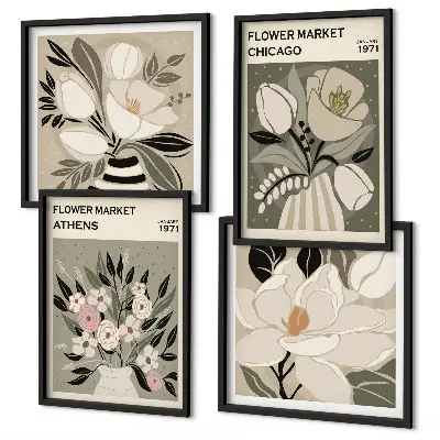 Polyptychon mit Rahmen mit Retro-Blumenmuster aus verschiedenen Städten