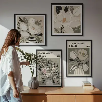 Polyptychon mit Rahmen mit Retro-Blumenmuster aus verschiedenen Städten