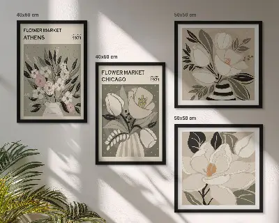 Polyptychon mit Rahmen mit Retro-Blumenmuster aus verschiedenen Städten