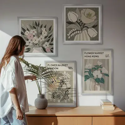 Wanddeko-Set mit Blumenillustrationen von London und Hongkong