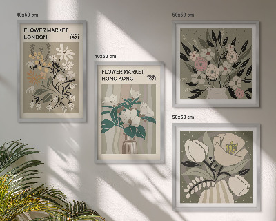 Wanddeko-set Blumenillustrationen London Hongkong