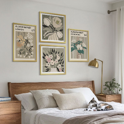 Wanddeko-set Blumenillustrationen London Hongkong