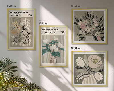 Wanddeko-set Blumenillustrationen London Hongkong