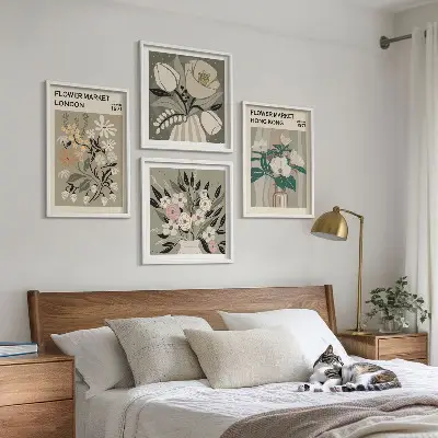 Wanddeko-Set mit Blumenillustrationen von London und Hongkong