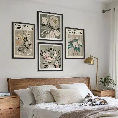 Wanddeko-Set mit Blumenillustrationen von London und Hongkong