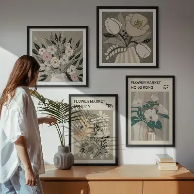 Wanddeko-Set mit Blumenillustrationen von London und Hongkong