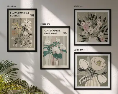 Wanddeko-Set mit Blumenillustrationen von London und Hongkong