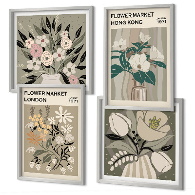 Wanddeko-set Blumenillustrationen London Hongkong