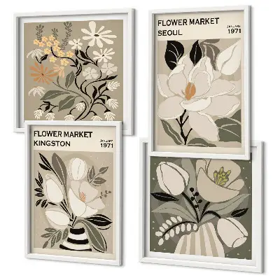 Polyptychon mit Rahmen Motiv Kingston Seoul Retro-Blumen