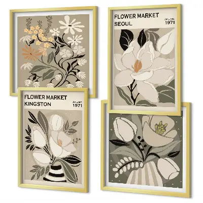 Polyptychon mit Rahmen Motiv Kingston Seoul Retro-Blumen