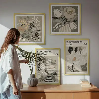 Polyptychon mit Rahmen Motiv Kingston Seoul Retro-Blumen