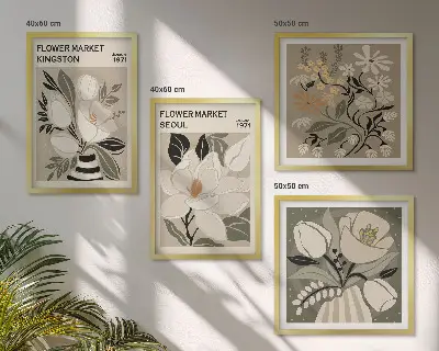 Polyptychon mit Rahmen Motiv Kingston Seoul Retro-Blumen