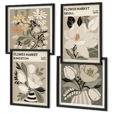 Polyptychon mit Rahmen Motiv Kingston Seoul Retro-Blumen