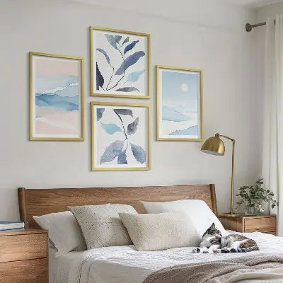 Wanddeko-Set mit Berglandschaften und Aquarellpflanzen
