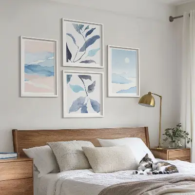 Wanddeko-Set mit Berglandschaften und Aquarellpflanzen