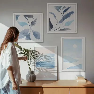Wanddeko-Set mit Berglandschaften und Aquarellpflanzen