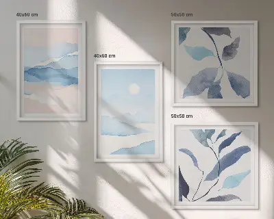 Wanddeko-Set mit Berglandschaften und Aquarellpflanzen